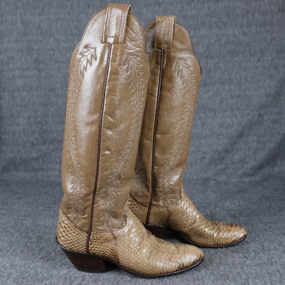 Olathe Boots Mens Size 5.5 Brown Snakeskin Western Cowboy Leather Tall Exotic